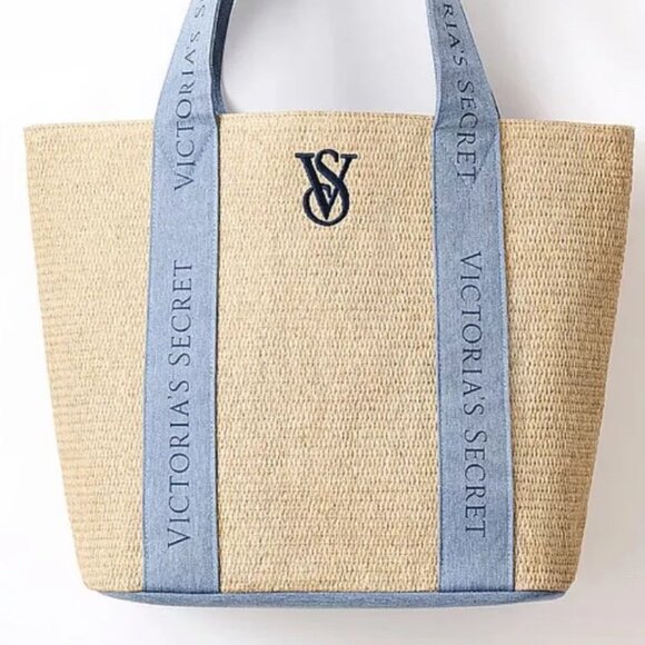 VICTORIA'S SECRET STRAW SUMMERTIME LOGO BEACH TOTE BAG - Picture 2 of 9